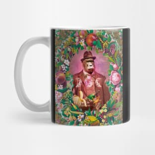 Gentleman gorilla fruit and flowers vintage card Mug